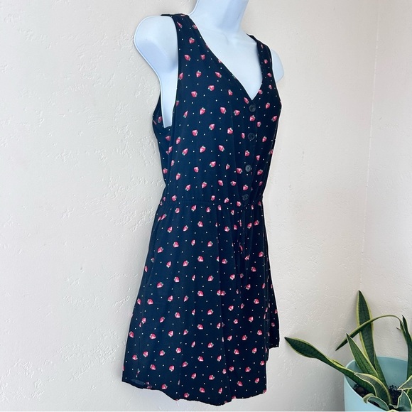 MIMI CHICA Strawberry Print Button Top Elastic Waist Mini Tank Shirt Dress M / L - Picture 6 of 9